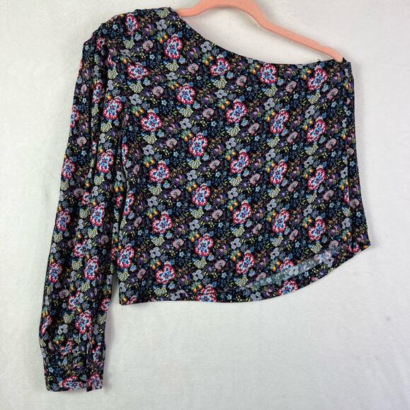 Frame Blouse Top Women XS One Shoulder Floral Print Long Sleeve Feminine Zip - Picture 9 of 15